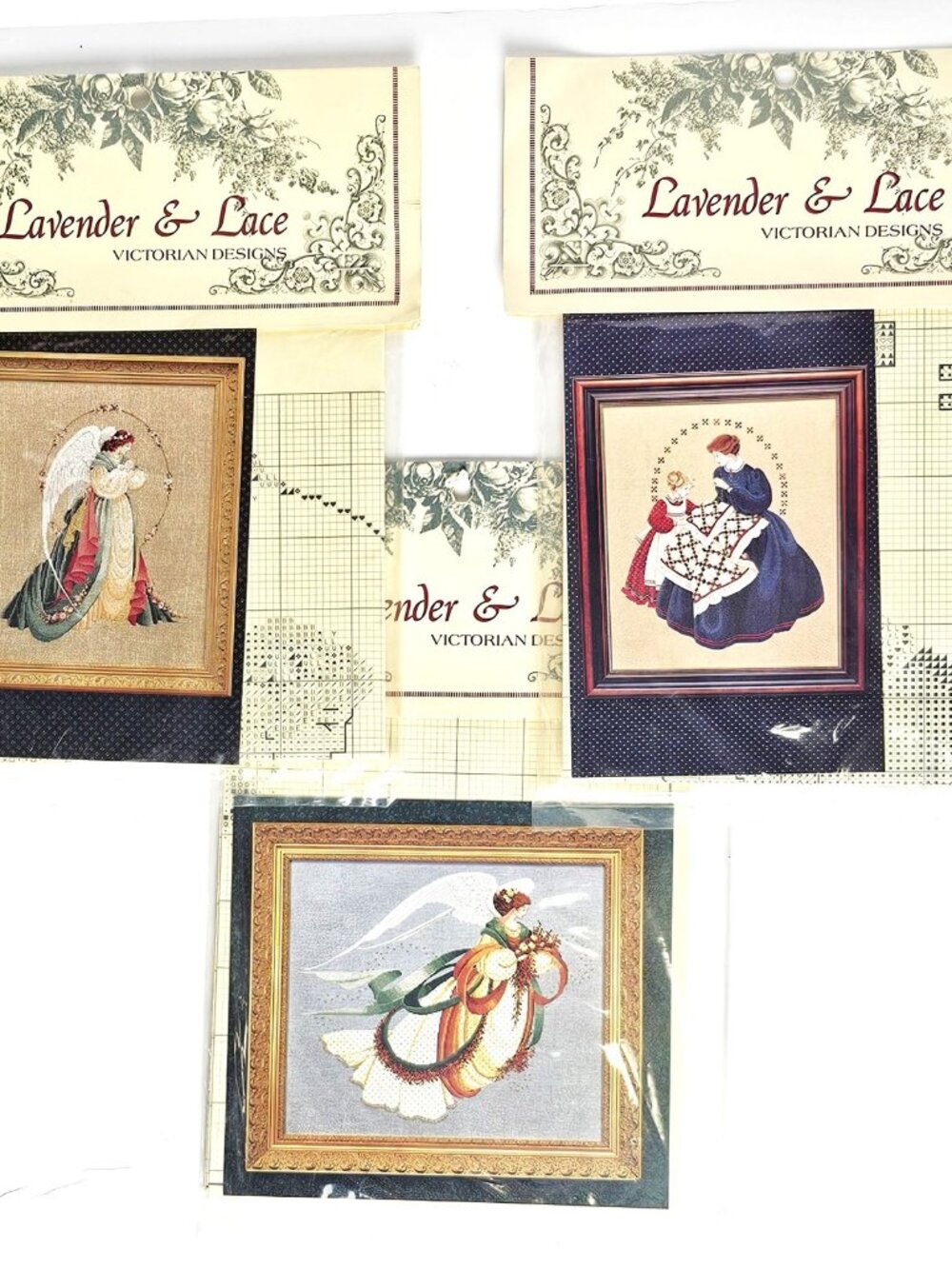 Lavendar & Lace Cross Stitch Kits: The Quiltmaker,Guardian Angel,Angel of Summer